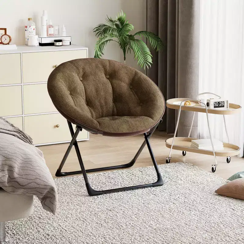 Faux Fur Saucer Chair Foldable Lounge Chair for Bedroom