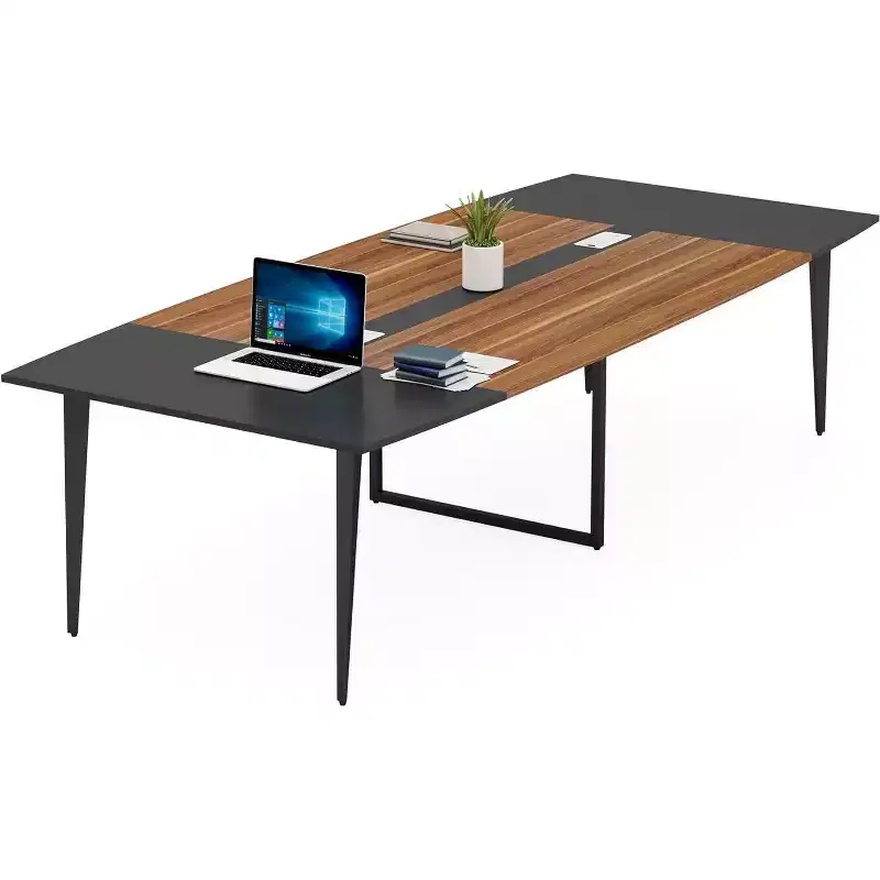Lantine 8FT Conference Table, Boat Shaped Meeting Table with Rectangle Grommet, Modern Seminar Boardroom Table for Office