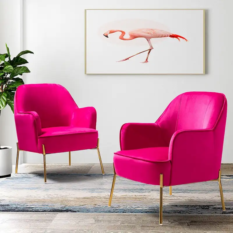 Marina Modern Velvet Accent Chair with Golden Legs Set of 2 by HULALA HOME