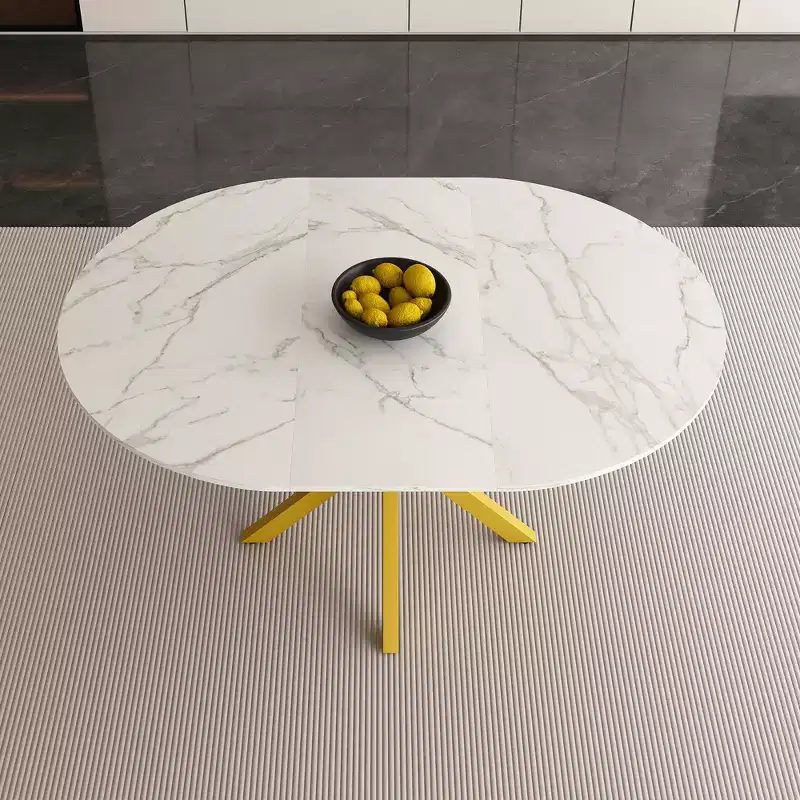 GDFStudio Renee Modern Extendable Round Dining Table with X-shaped Base