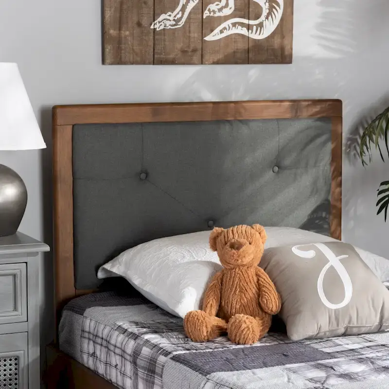Button-Tufted Fabric Headboard – Dark Grey / Walnut Brown, Transitional Style, Adjustable Height, Twin / Full / Queen / King
