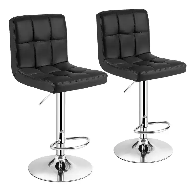PU Leather Adjustable Barstool Low Back Swivel Pub Chair Black