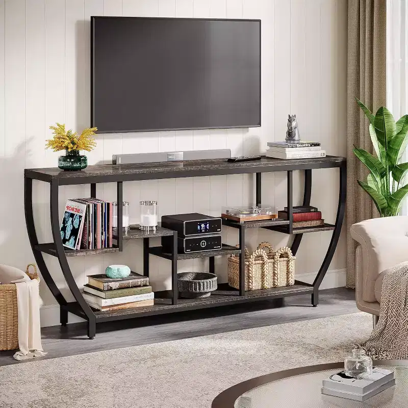 70.86 Inch Long Sofa Table with Shelves, Rustic Console Table with Storage, Industrial Entryway Table TV Stand