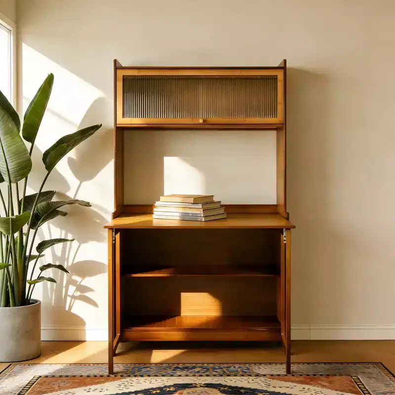 GDFStudio Percy Modern 63 Bamboo Folding Desk with Shelves