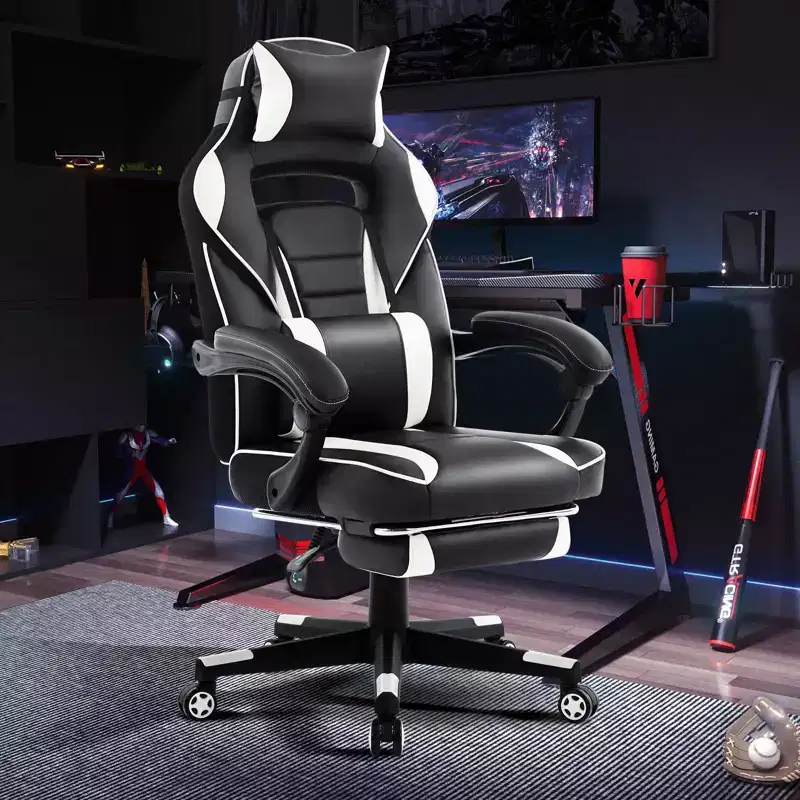 Big and Tall Office Chair, High Back Leather Gaming Chair with Footrest, Ergonomic Computer Chair with Lumbar Support & Headrest