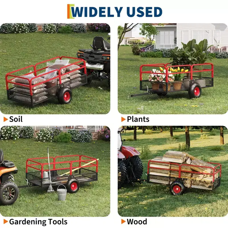 Tow Behind Steel Dump Cart, 1600 lbs 22 Cubic Feet Heavy Duty Yard Garden Trailer with Removable Sides & All Terrain Tires, Fits Lawn Mower, Tractor