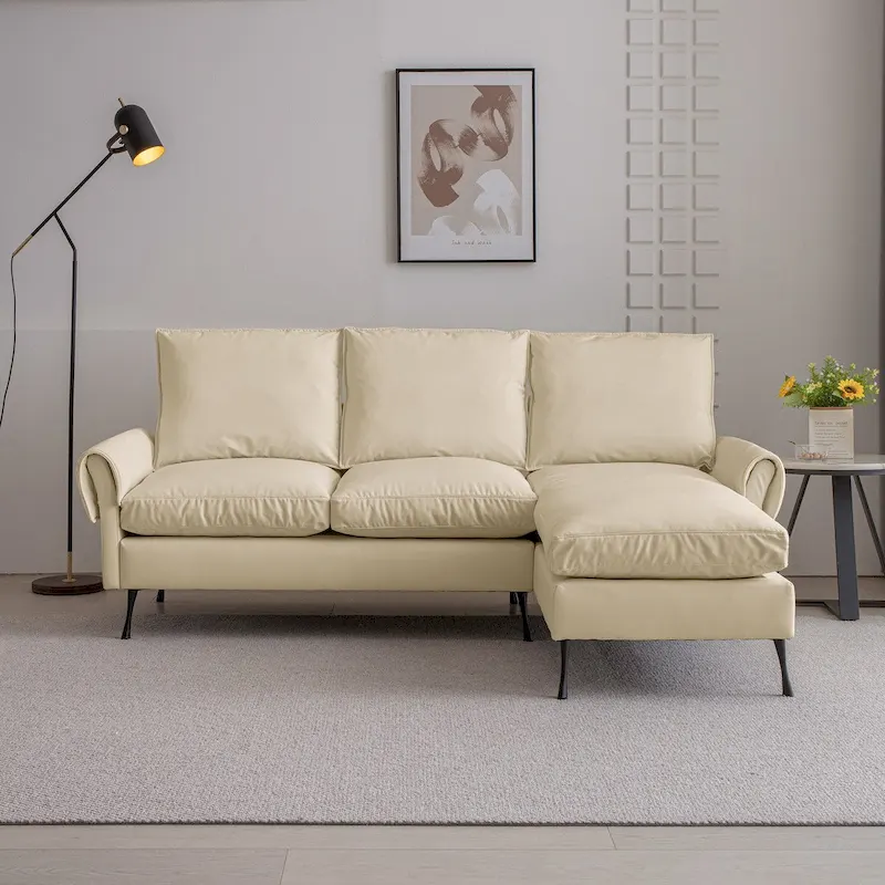 Modern Faux Leather L-Shaped Sofa with Reversible Chaise Lounge