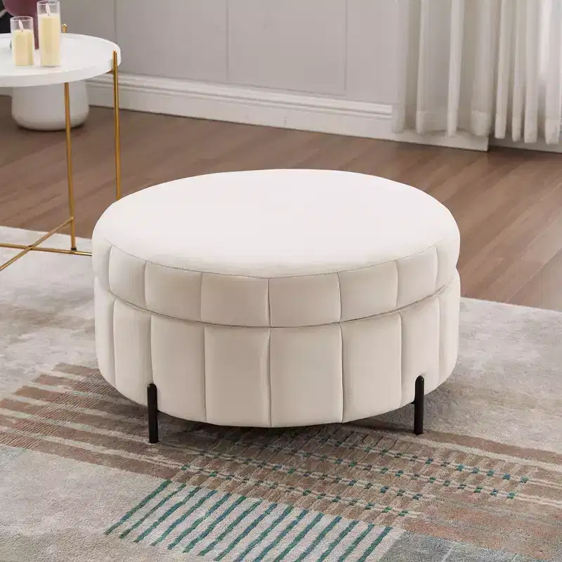 TUYOHW Modern Ottoman with Storage Velvet Upholstered Footstool with Reversible Lid Pumpkin-Shaped Stool for Living Room, Bedroom, Entryway