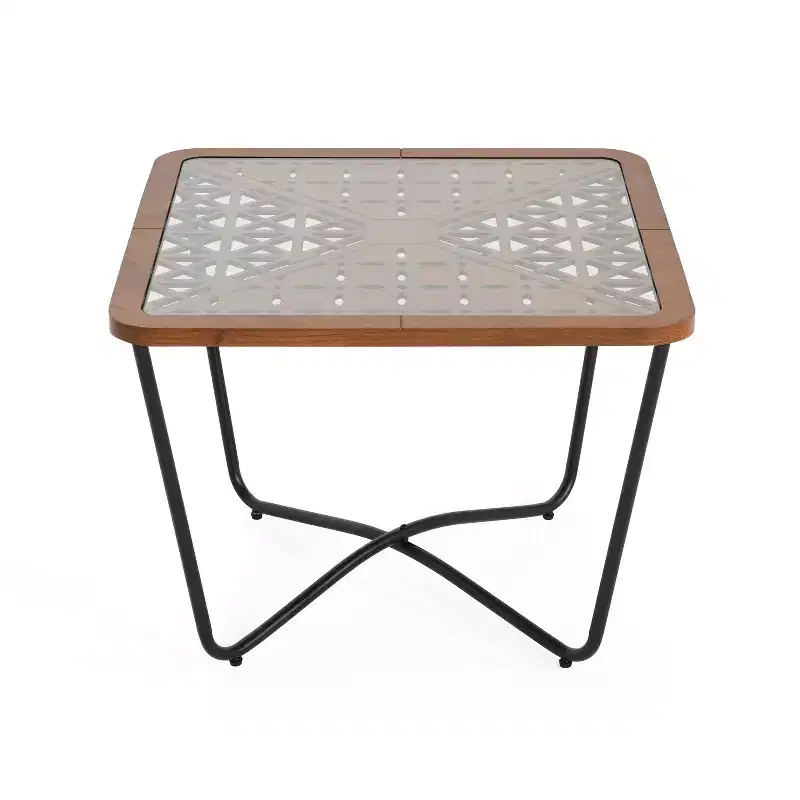 Tempered Glass Square Coffee Table 23''W x 23''D with Geometric Base