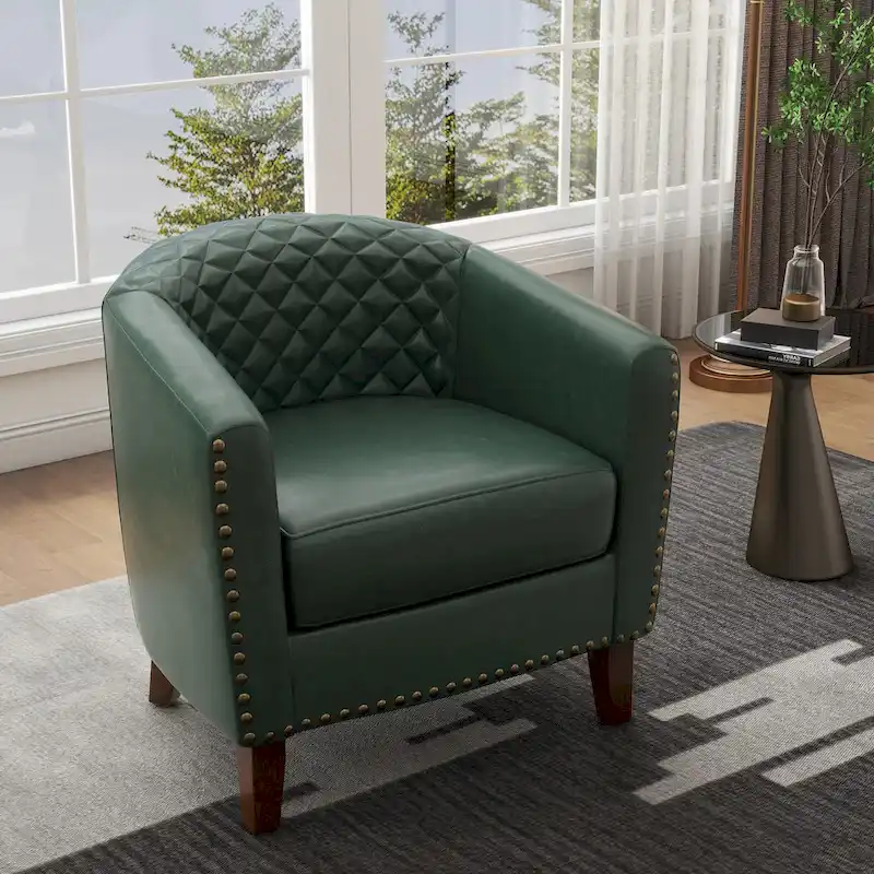 Modern Armchair Faux Leather Nailhead Trim Swivel Accent Chair