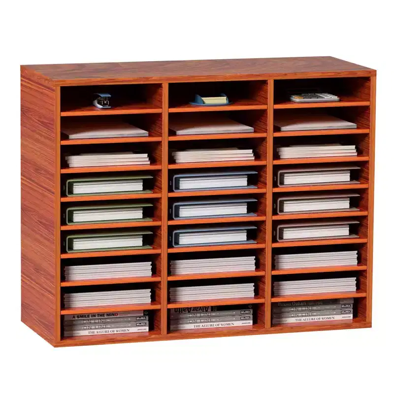27-Compartment Literature Organizer with Adjustable Shelves Wood Mail Center