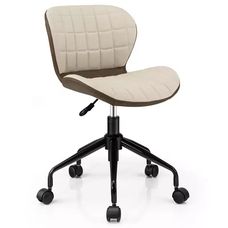 Mid Back Home Office Chair Adjustable Swivel Linen & PU Leather Task Chair