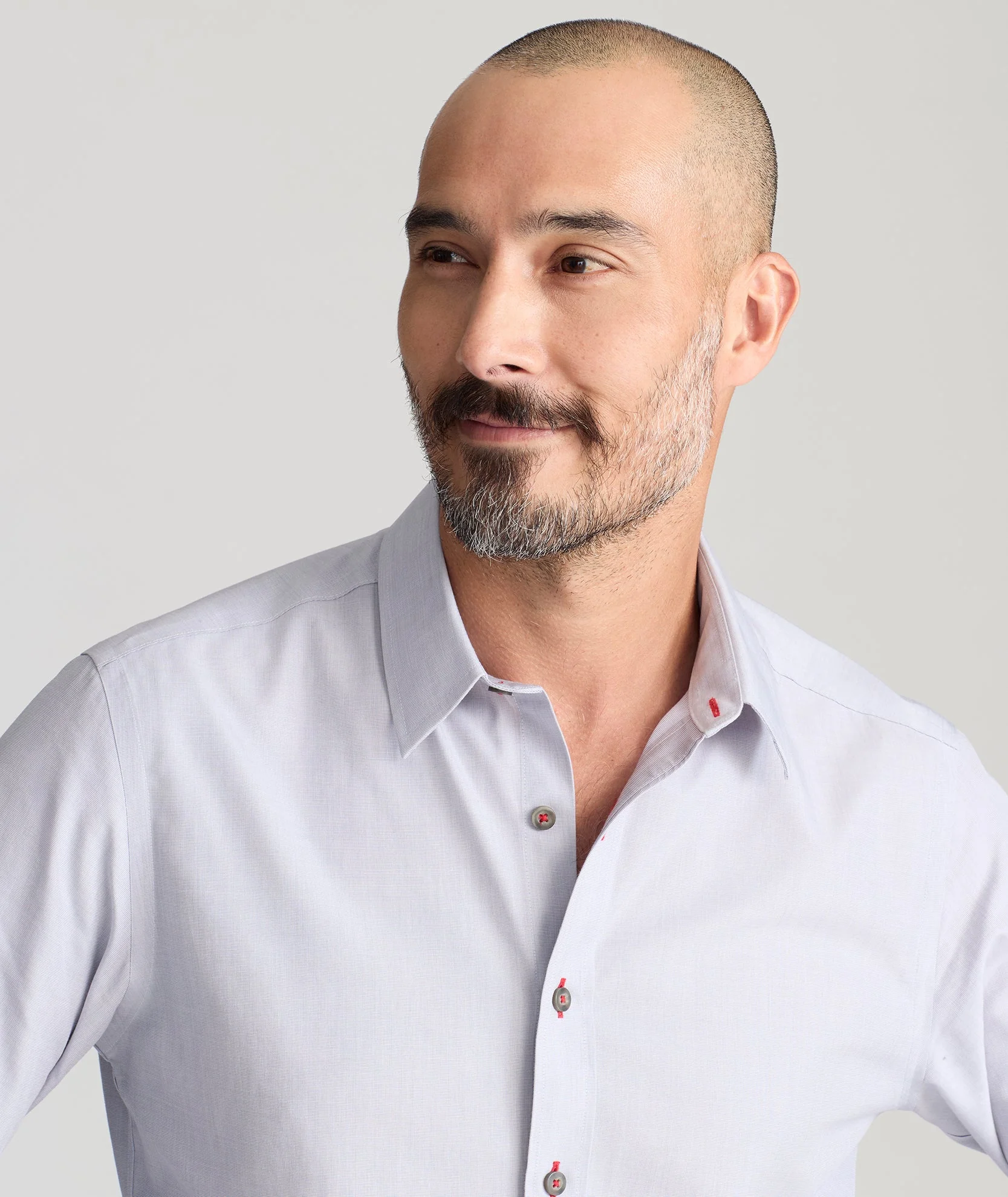 Light Gray Cotton Shirt with Red Accents