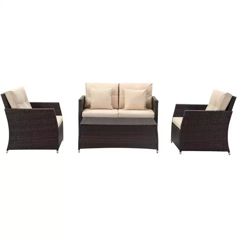 Parry 4 Piece Living Set - Indoor/Outdoor - PAT2514 - Brown/Beige - Safavieh
