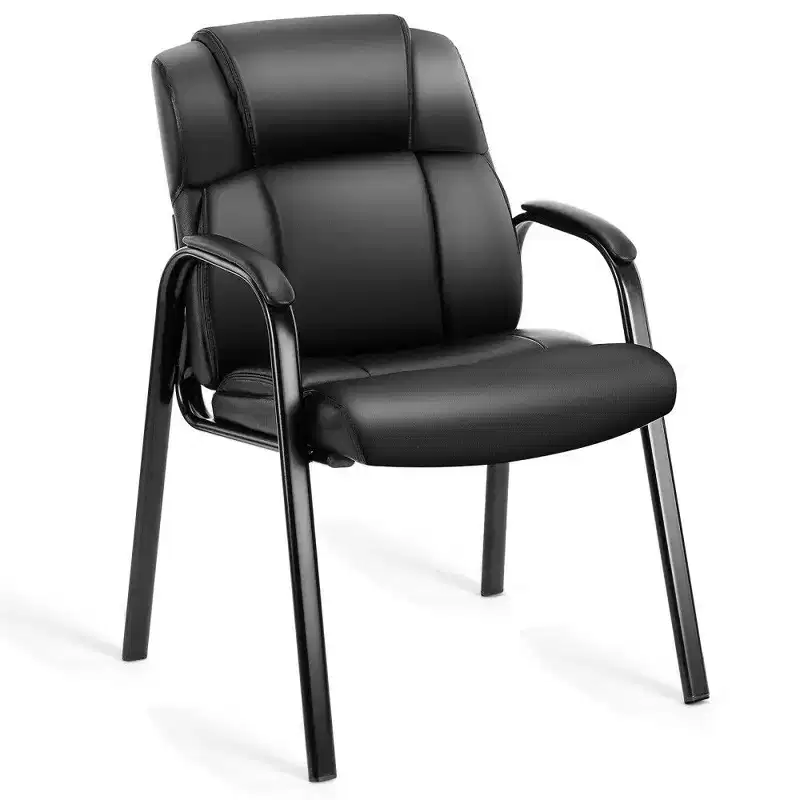 Reception Chair No Wheels,Classic PU Leather Guest Chair with Metal Legs,Sturdy Office Chair 250LB Capacity
