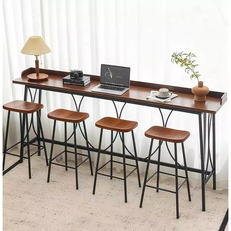 82.28in High Top Modern Bar Table for Home Bar Coffee Station Kitchen Dining and Console Use in Brown