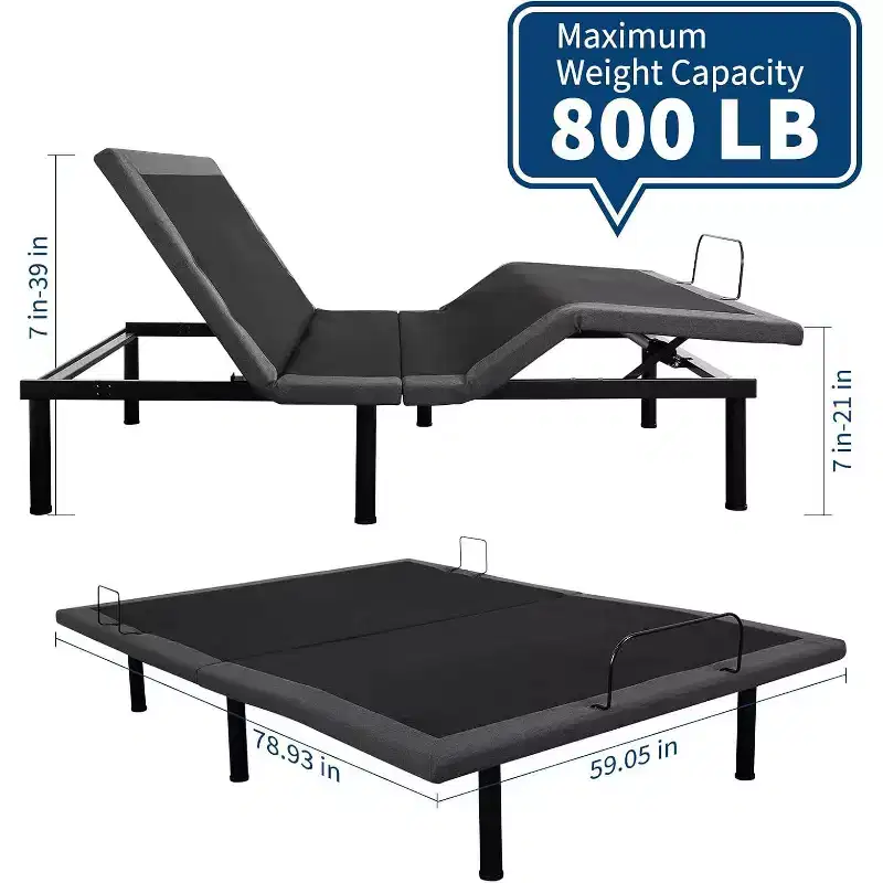 Adjustable Bed Base Frame,Head and Foot Incline,Ergonomic Bed Frame with 2 USB Ports & LED Nightlight,Massage & Wireless Remote,Quiet Motor,Black