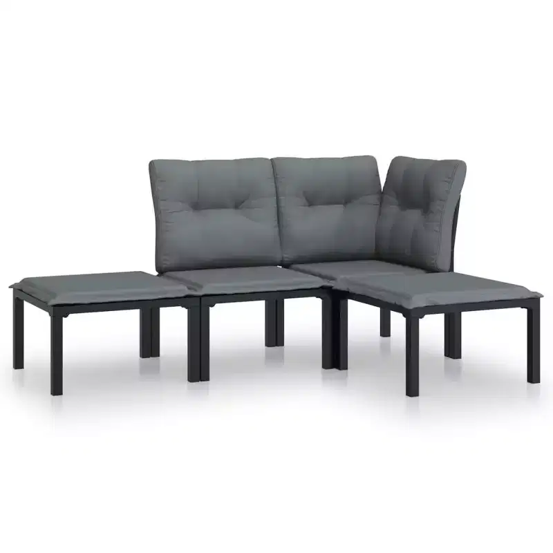 vidaXL Patio Lounge Set Sofa for Garden Lawn Black and Gray Poly Rattan