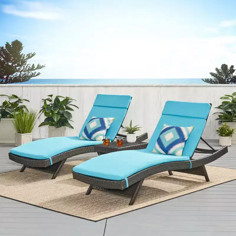 GDFStudio Olivia Multibrown 3 Piece Armless Chaise Lounge Chat Set with Cushions