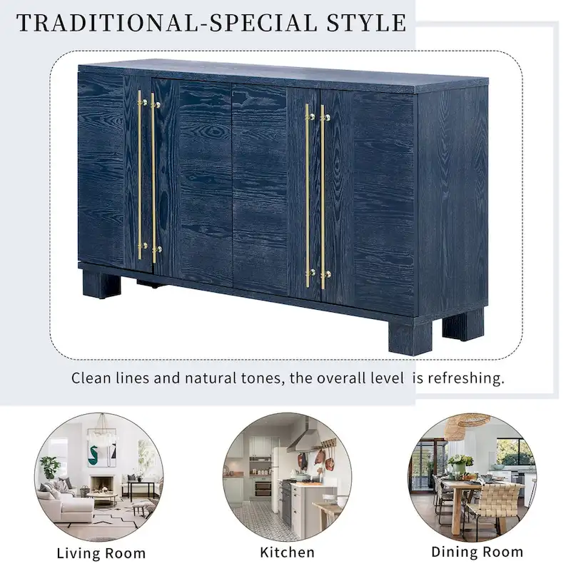 Sideboard Buffet Cabinet with Adjustable Shelves & Gold Handles