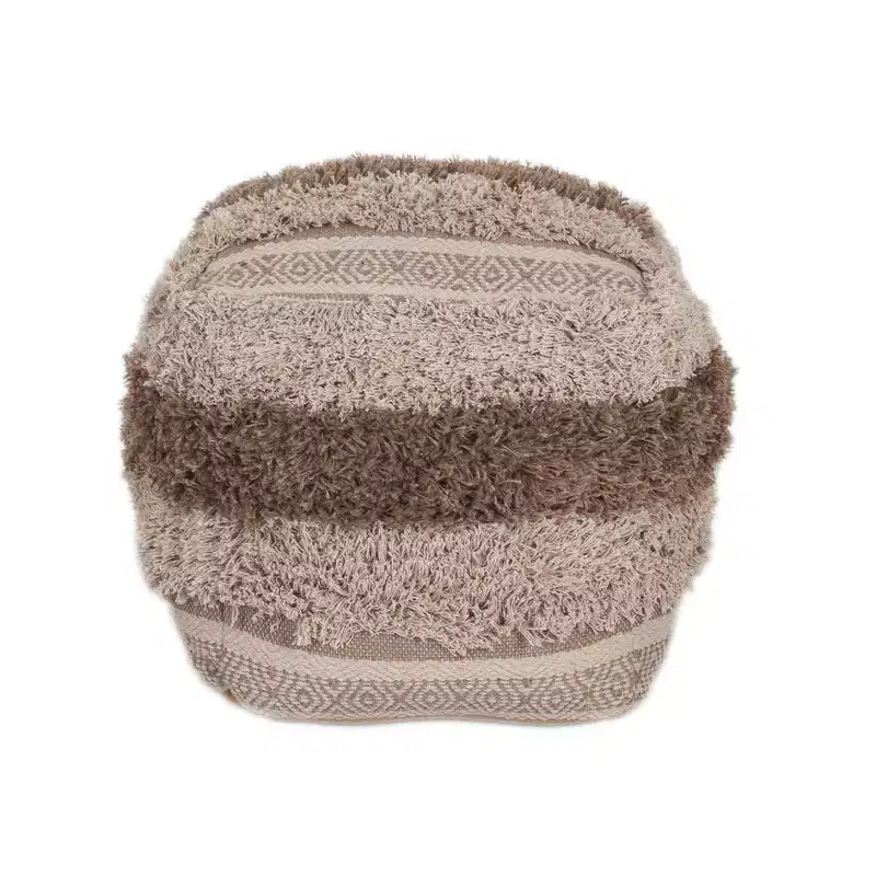 18 Beige Striped Pouf Ottoman