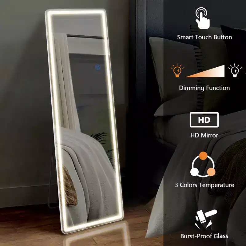 Bestier 3 Color Lighting Standing Mirror with LED Lights Wall Mounted Hanging
