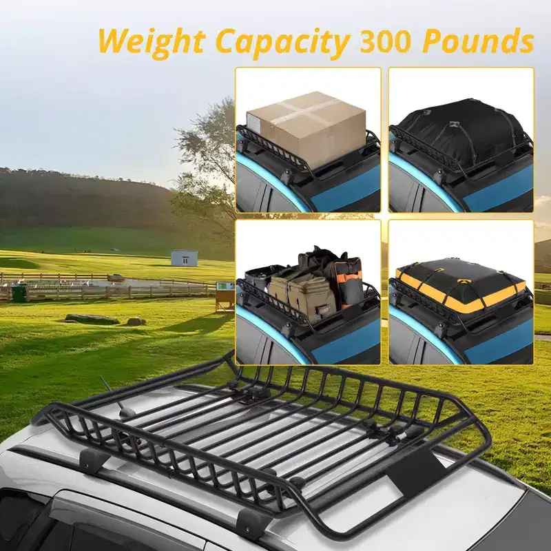 Roof Rack Basket, 63''x43''x6.3'' Heavy Duty Steel Cargo Carrier - 165LBS Load Capacity for SUV, Truck, Cars