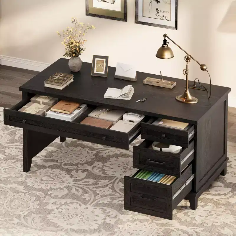 Farmhouse Style Office Desk with File Drawer, 53.5 Wooden Writing Desk for Home Office - Sturdy Workstation with Ample Storage