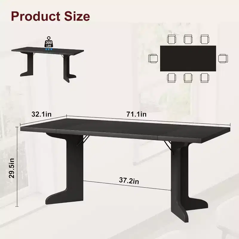 Farmhouse Style Large Wooden Dining Table for 6-8, Rectangular Kitchen Table with Cushioned Top and Distinctive V-Shaped Legs