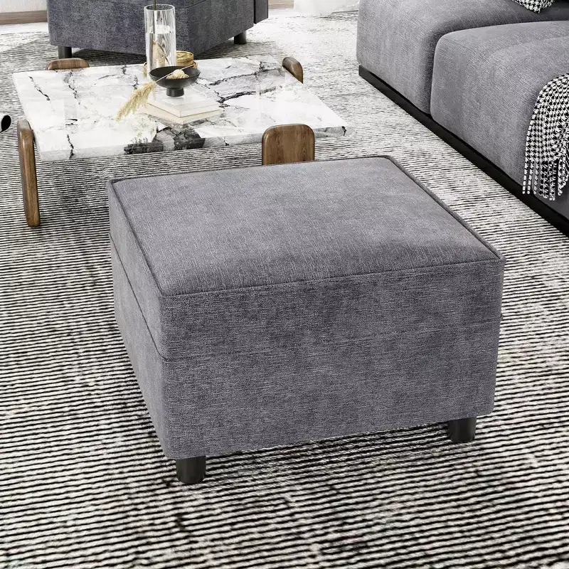 26.4 inches Chenille Storage Module for Sectional Sofa, Square Ottoman Module for Sectional Sleeper Sofa, for Couch Living Room Dark Grey, Grey