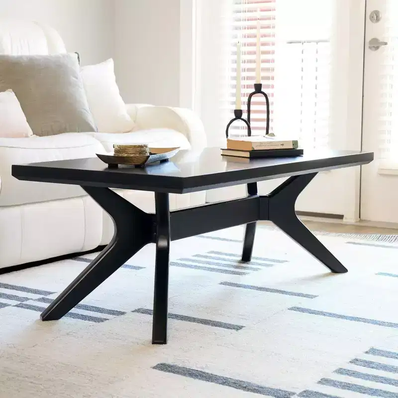 Plank+Beam Solid Wood Cross Leg Rectangular Coffee Table, 48 Coffee Table for Living Room