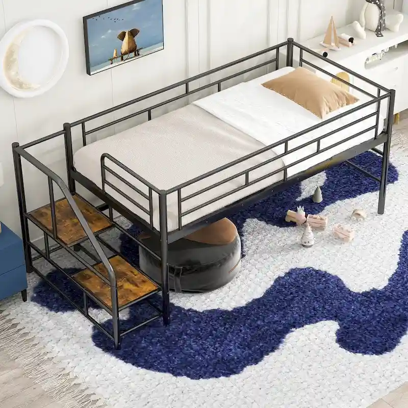 Mid Loft Bed with Storage stairs