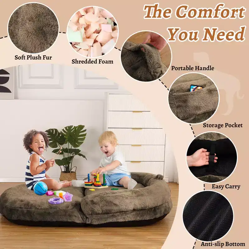 Comfortable Human Sized Dog Bed, Faux Fur Comfortable Floor Sofa Bed, Large Dog Bed, Removable Cover, for Reading Snoozing