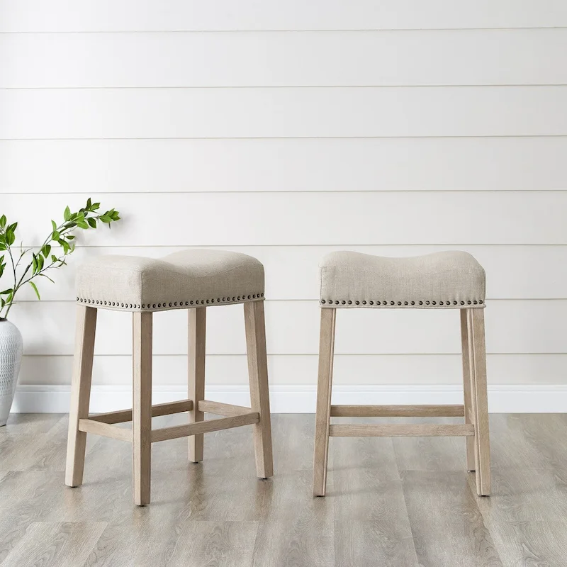 Set of 2 Upholstered Counter Height Backless Saddle Seat Stools