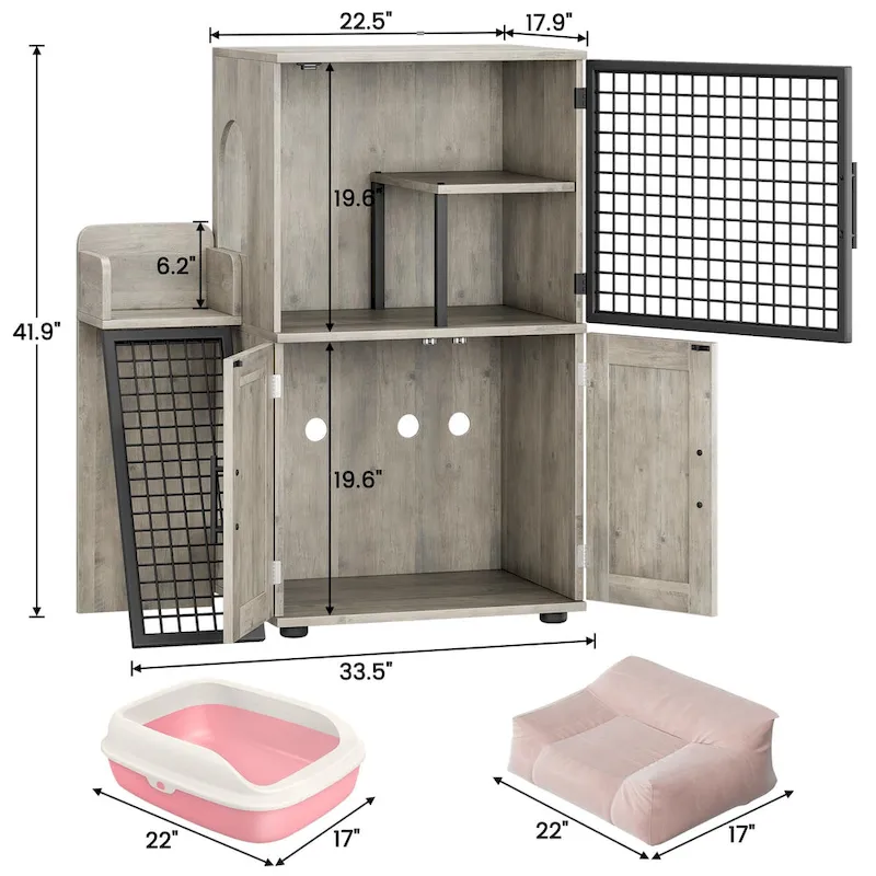 Modern Double Layer Cat Litter Box Enclosure, Hidden Cat Litter Box