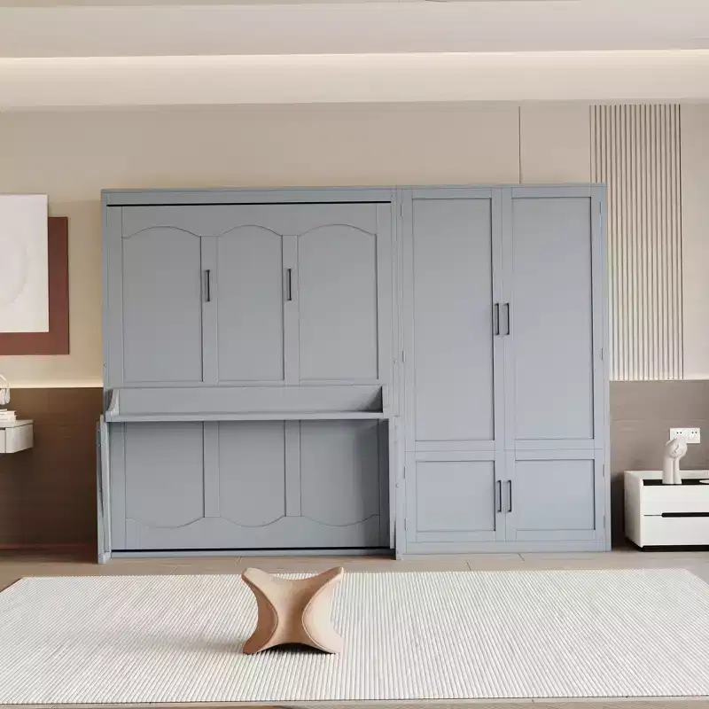 Whisen Modern Design Queen Size Murphy Bed, Folded into a Cabinet with Closet