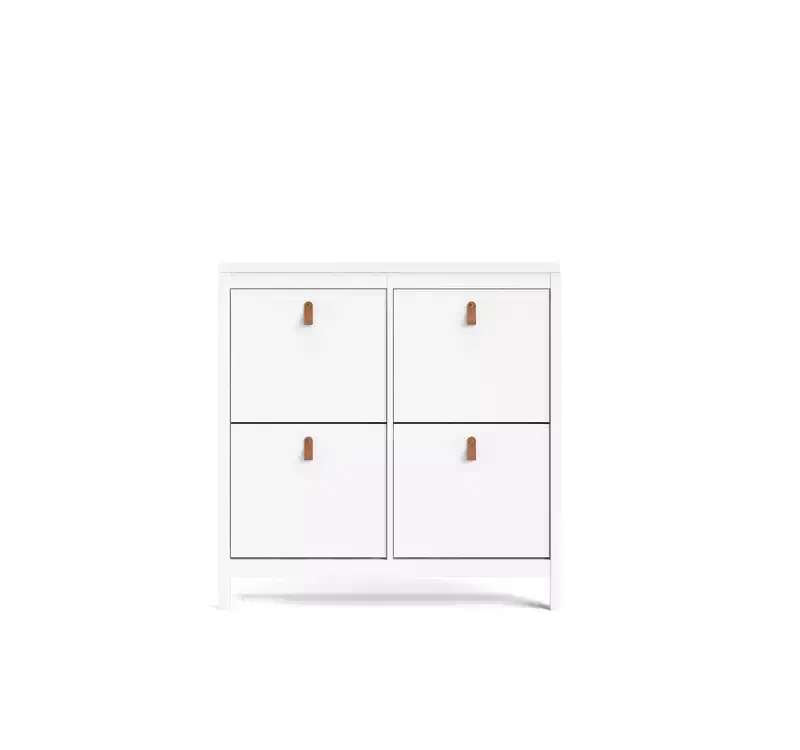 White 4-Drawer Shoe Cabinet, Modern-Traditional Style, Holds 16 Pairs