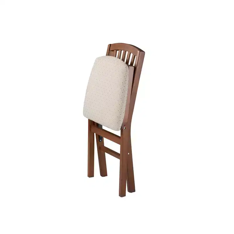 Stakmore Set of 2 Slat Back Folding Chair Fruitwood Solid Hardwood, Padded Seat, Fully Assembled