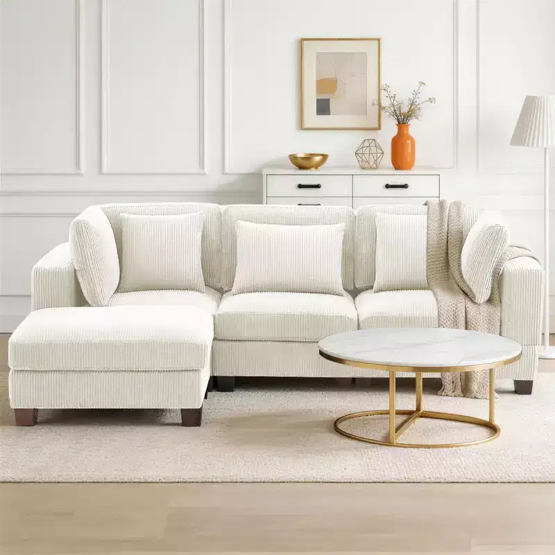Corduroy Convertible Modular Sectional Sofa with Ottomans, Configurable Couch for Living Room, Easy Assembly