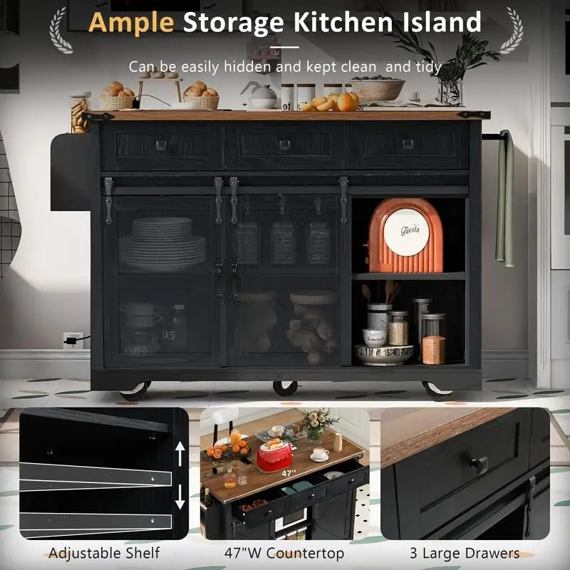Mairi 54.5 Farmhouse Kitchen Island with Power Outlet