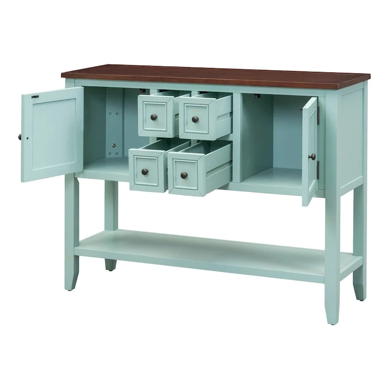 Retro Sideboard Console Table with Drawers and Bottom Shelf