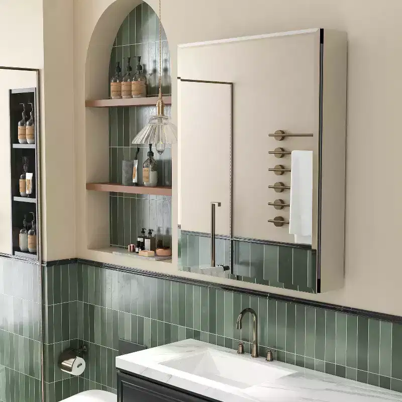 MAYEERTY 26 x 20in Modern Rectangular Bathroom Medicine Cabinets, Metal Framed Wall Mirror with Storage, Black