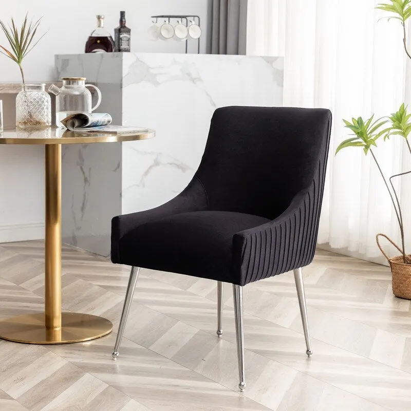 SEYNAR Modern Velvet Pleated Finish Back Dining Chair Set of 4 with Rear Handle
