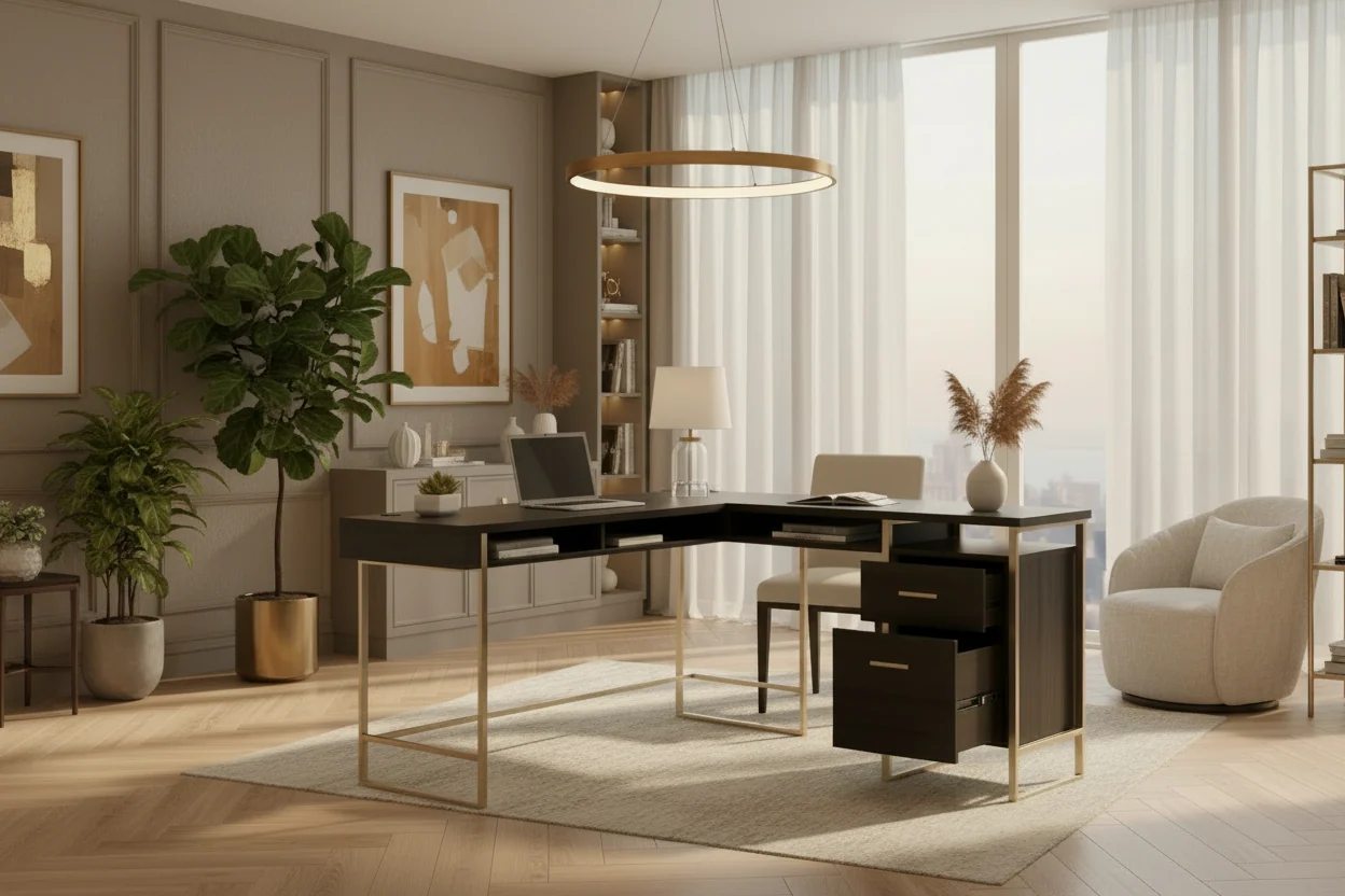 Harper 60 Wood and Metal L-Shaped Office Desk