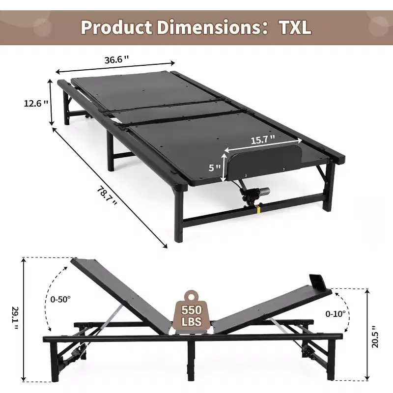 Sandinrayli Adjustable Bed Frame with Remote Control, Twin XL