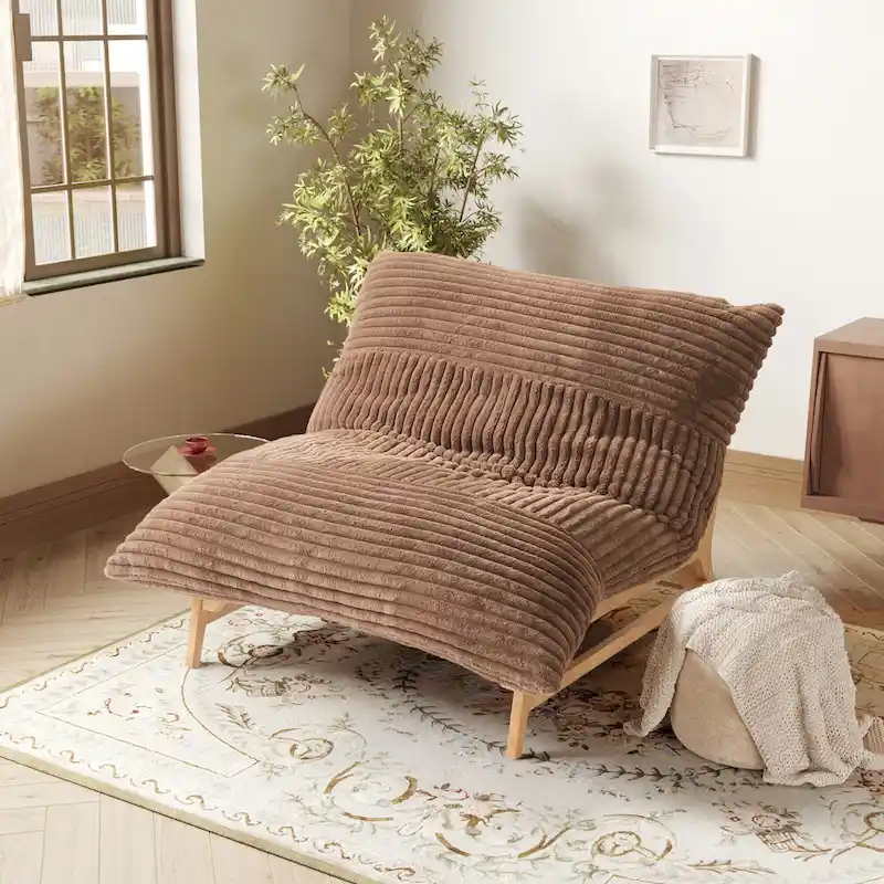 White / Tan / Black 3-in-1 Convertible Bean Bag Chair Bed with Solid Wood Frame for 1 Person