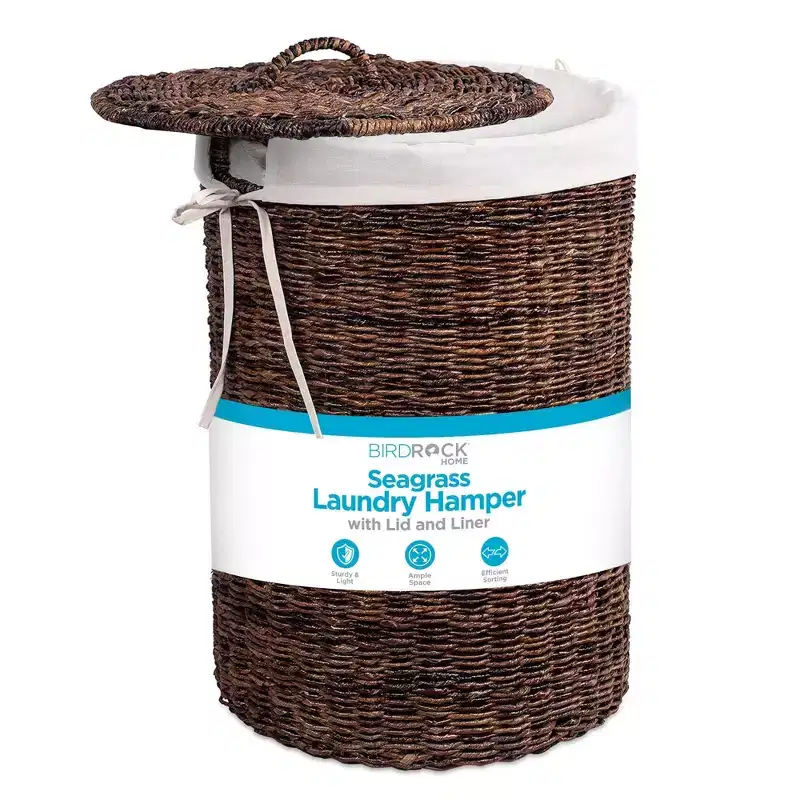 Handwoven Abaca Laundry Hamper with Lid and Removable Liner – Espresso