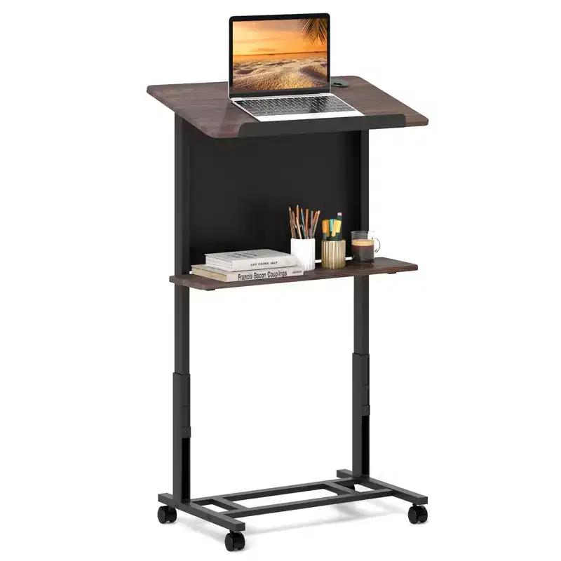 Costway Rolling Podium Stand 40.5-49 Height Adjustable Lectern Table Mobile Pulpit