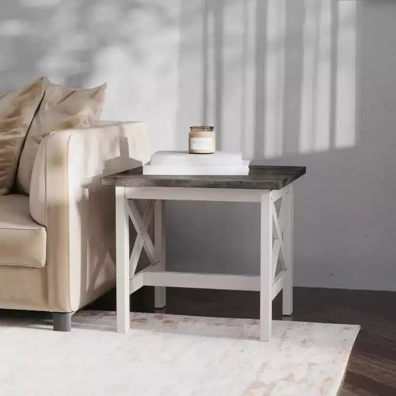 Solid Wood Farmhouse Style End Table, X-Frame Design