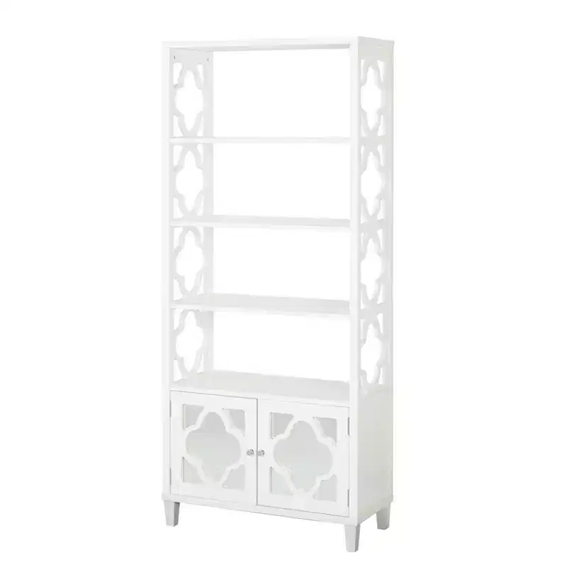 Lifestorey 72" Broadway Bookshelf White: Mid-Century Modern Storage Combination with Fixed Shelves & Doors